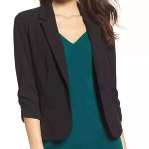 ELIZA J Ruched Sleeve Blazer Work Suit Jacket Business Casual Black XS